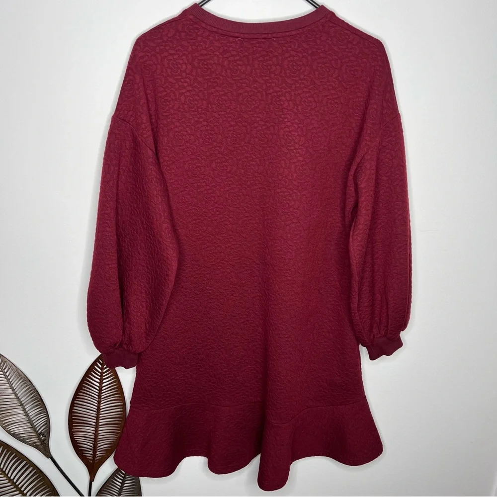 H23 Anthropologie‎ Mare Mare Odila Texture Floral Knit Tunic Dress Wine Red